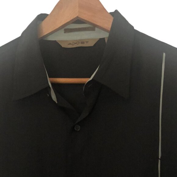 Axist Black Silk Shirt Washable Short Sleeve Size Large Vintage Bowling Style - Picture 3 of 8